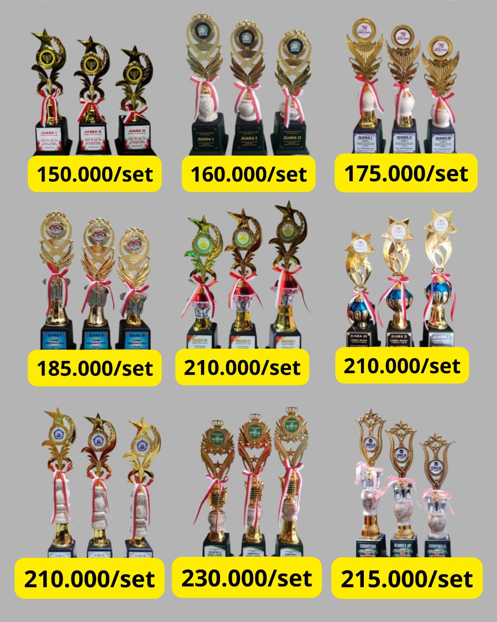 Paket Piala Set Juara 1-2-3 Murah & Mewah - Piala Lomba, Wisuda, Turnamen